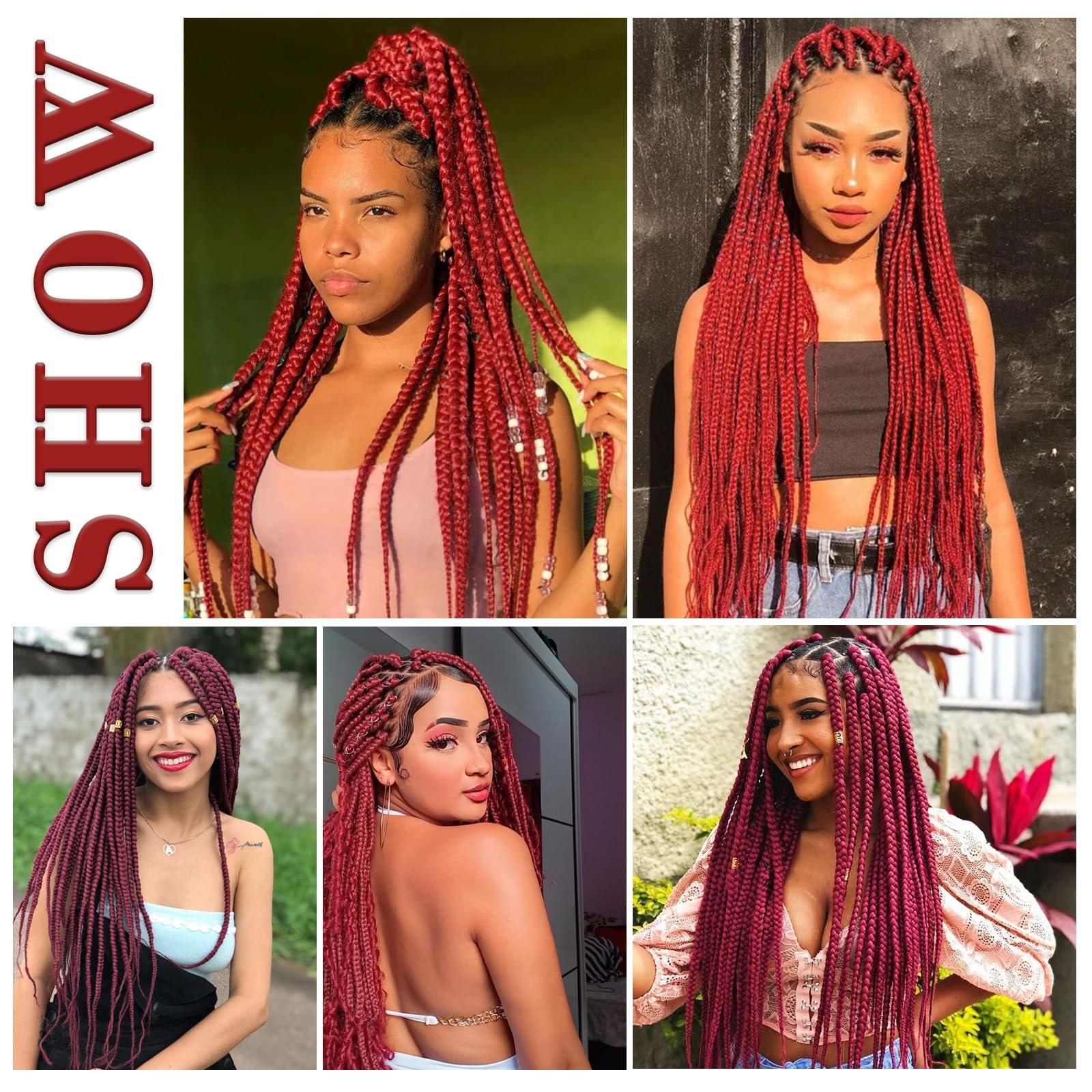 Savasana Savasana Rose Red Pre stretched Braiding Hair, 26 Inches Box Braids Hair Extensions, 3 Packs Yaki Texture Braiding Hair Pre stretched