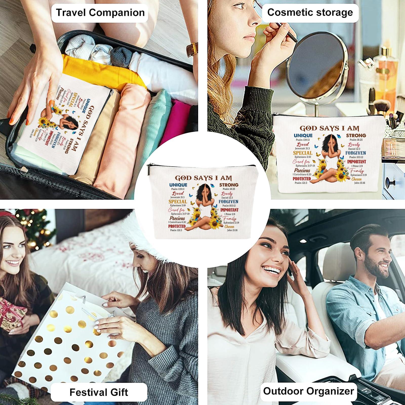 Baobeily Christian Gifts for Women, African American Makeup Bag for Purse, Afro Black Cosmetic Bags for Women, Inspirational and Funny Gifts, Small Travel Pouches Cosmetic Cases