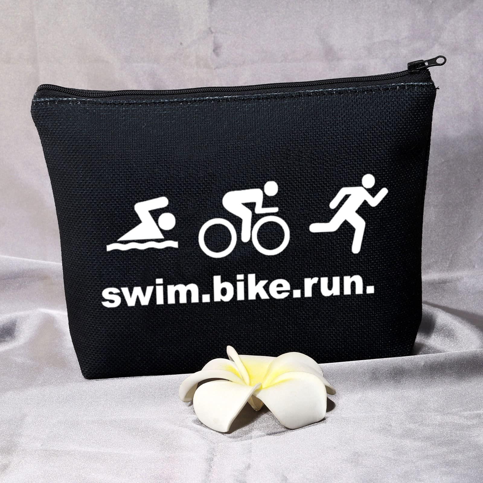BDPWSS BDPWSS Triathlon Gifts Swim Bike Run Cosmetic Makeup Bag Travel Pouch For Women Triathlete Inspirational Gift Triathlon Lover Gift (swim bike run bl)