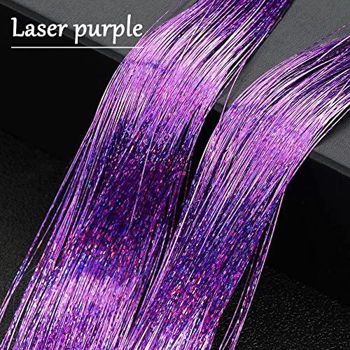 NIACONN 1000 Strands Purple Hair Tinsel - 47Inch Heat Resistant Fairy Hair Glitter Tinsel Hair Extensions