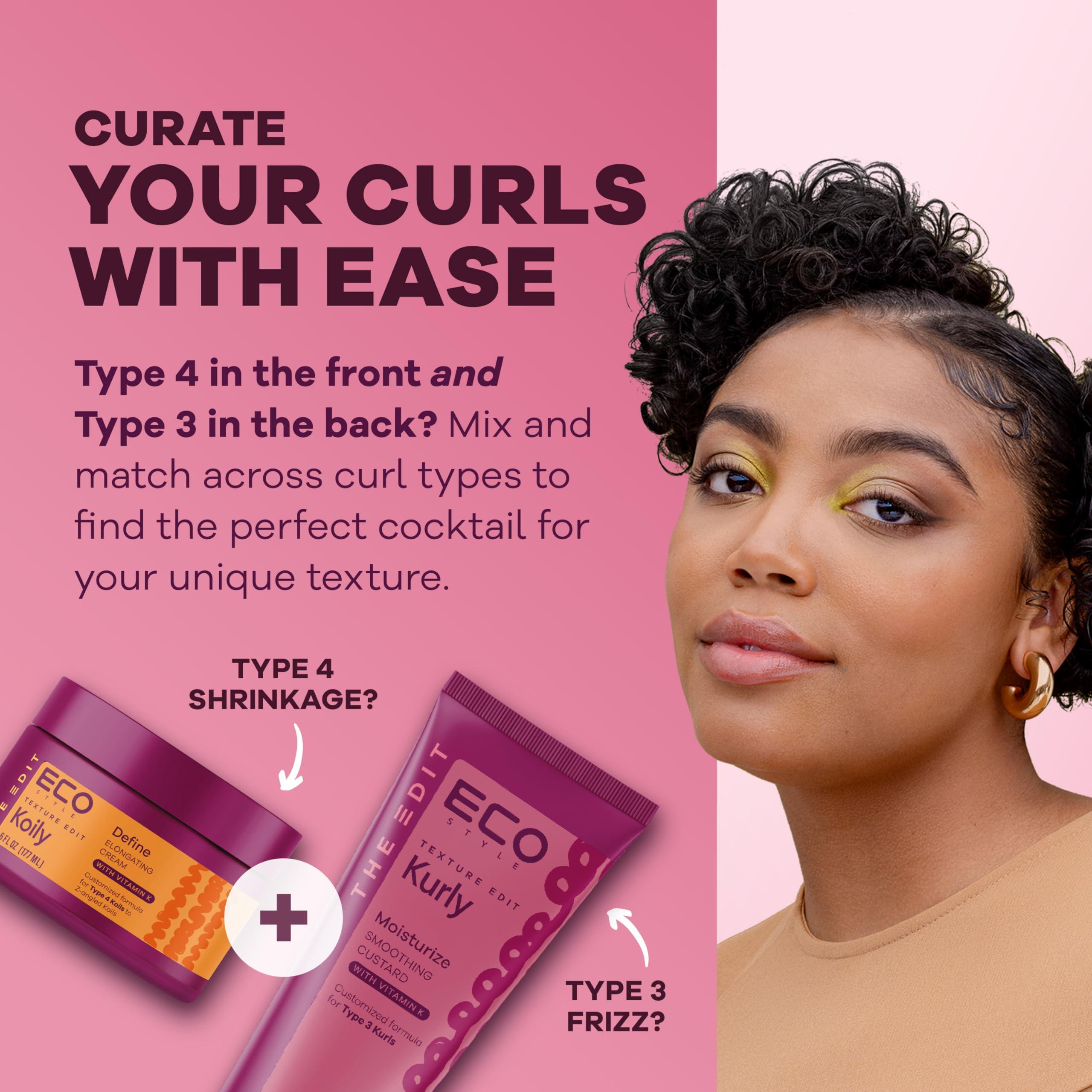 Eco Style Eco Style, Texture Edit, Kurly Moisturize Smoothing Cream for Type 3 curly hair - A sulfate-free, curl cream that smooths, combats frizz and nourishes parched curls. 8 oz.