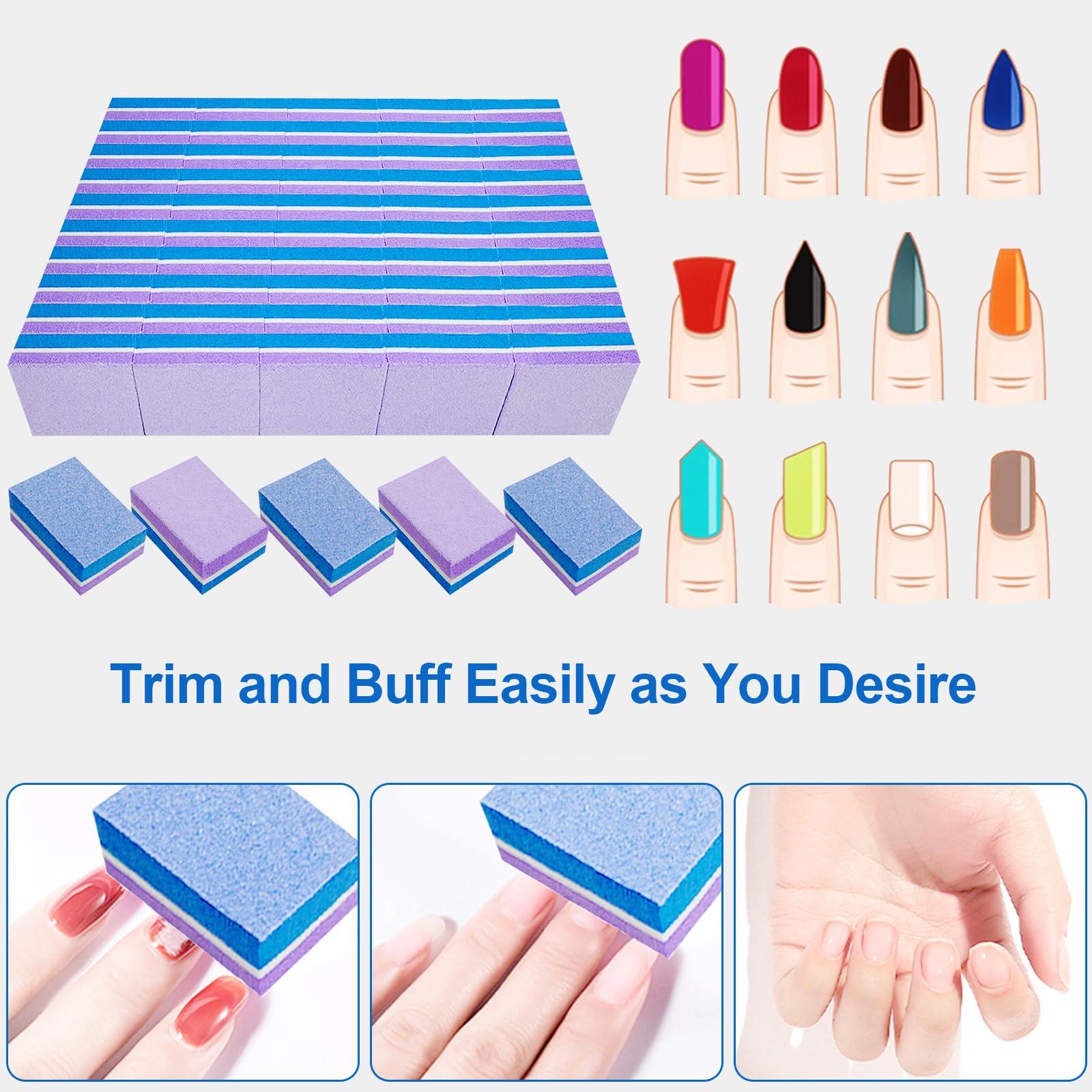 AhaTopia Nail Buffers (50 Pack), Mini Buffer Block Nail File for Acrylic Nails and Natural Nails, 100/180 Grit Nail Buffer Block Bulk Buffing Blocks Nail Buff Professional Manicure File Blocks Set Blue/Purple