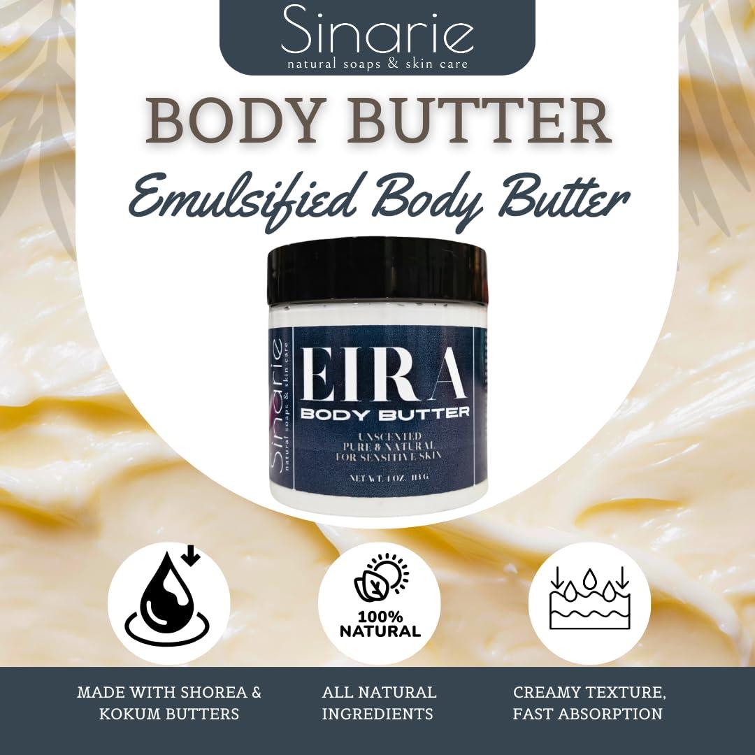 Sinarie Sinarie Emulsified Body Butter - Luxurious Moisturizing Lotion with Shorea, Squalane, Coconut Oil & Kokum Butter, 4 oz (4 oz., Eira - Unscented)