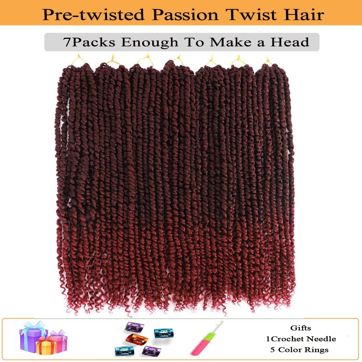 Flagship Passion Twist Hair 24 Inch 7Packs Red Ombre Burgundy Long Pre-twisted Passion Twist Crochet Hair Pre-looped Crochet Hair for Black Women (7Packs,Tbug)