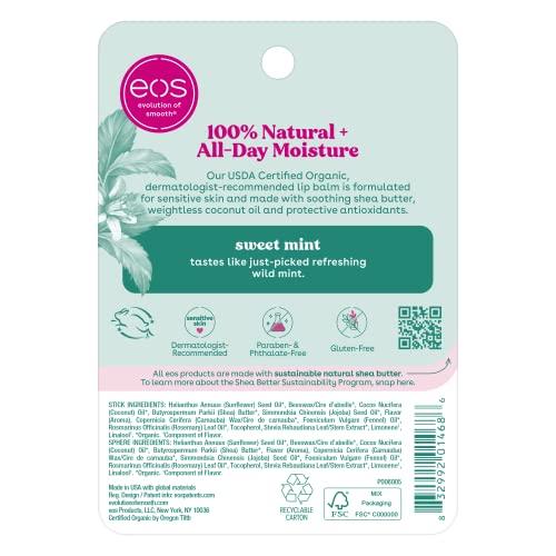 eos eos 100% Natural & Organic Lip Balm- Sweet Mint, Dermatologist Recommended, All-Day Moisture Lip Care, 0.39 oz, Stick & Sphere