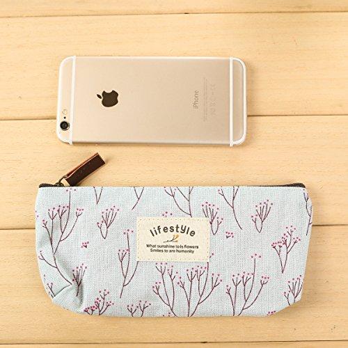 AKIRO AKIRO Pencil Case, Cute Floral Flower Canvas Zipper Pencil Cases Lovely Fabric Flower Tree Pen Bags School Supplies 4 Pcs