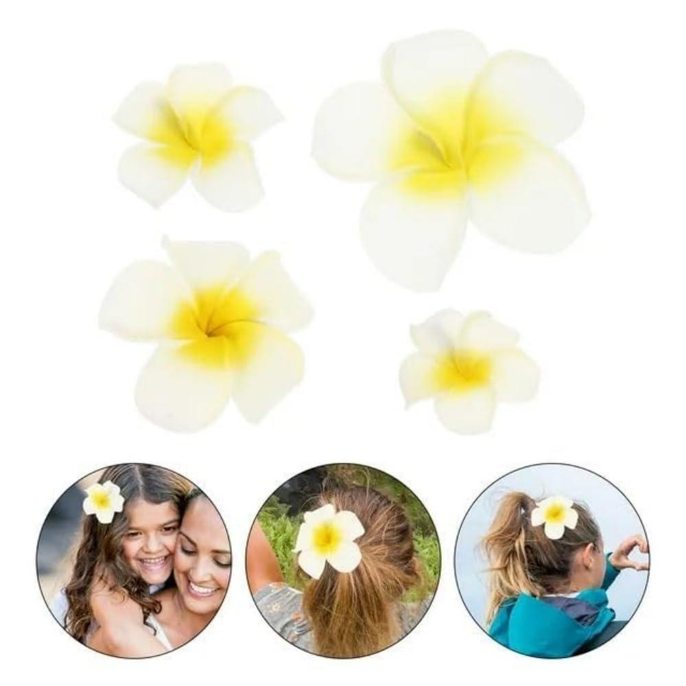 Zenarao Hair Flower Clips, 4Pcs 7cm White and Pink Hawaiian Frangipani, Plumeria Foam Head Flower Party Beach Hair Clip flower, Hawaiian Hair Clips