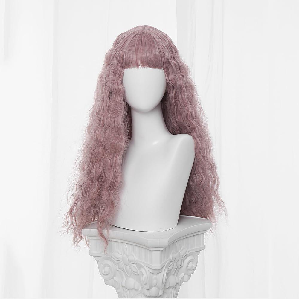 TEDPRBGE TEDPRBGE Anime Cosplay Wig Pink Hair Wig Long Curly Wig Curly Wavy Wig with Bangs Heat Resistant Wig Role Play Wig 31 inches