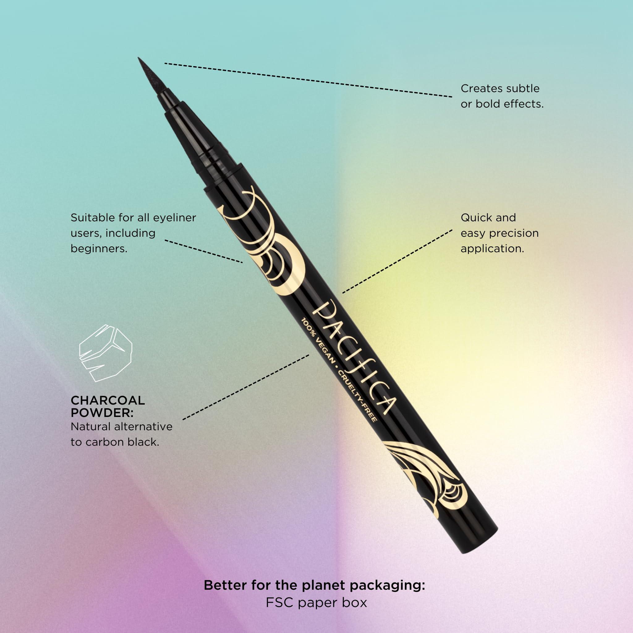 Pacifica Pacifica Black Liquid Eyeliner Pen - Liquid Line - Felt tip, Smudge Proof Eyeliner - Water Resistant Gel Makeup Eye Liner - Matte Fine Tip Clean Beauty Vegan & Cruelty-Free Dermatologist Tested