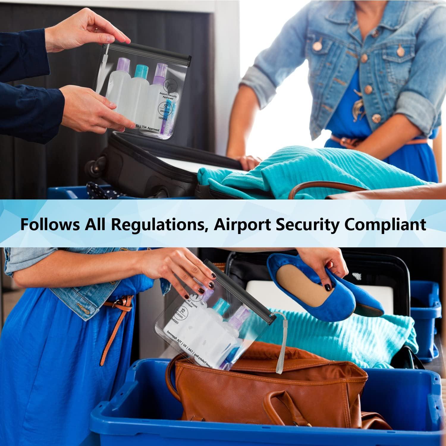 SLIJAR 4Pcs Clear TSA Approved Security Toiletry Bag Quart Size for EU UK & US Carry-on Regulations Waterproof & Leakproof Travel Bags for Liquids