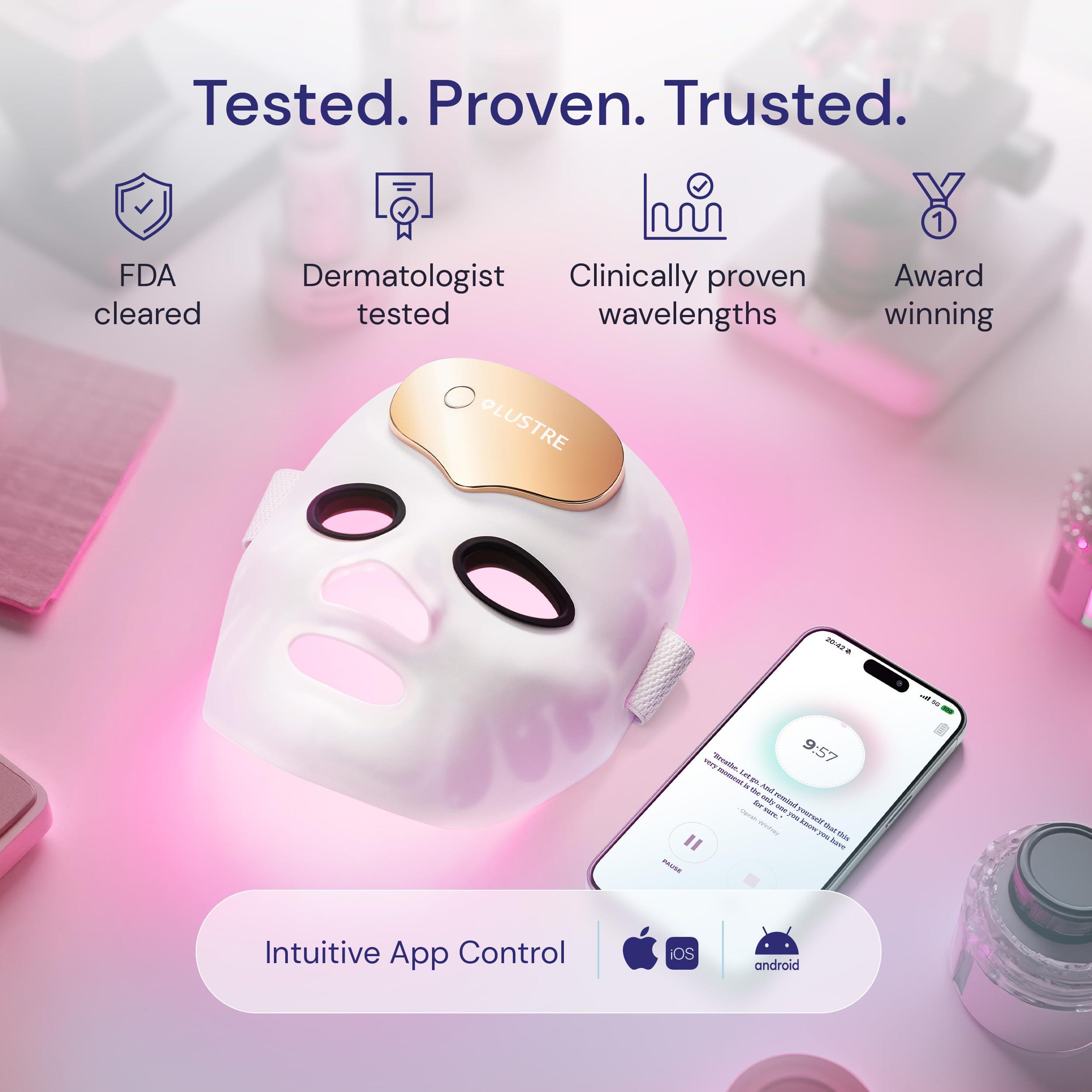 LUSTRE LUSTRE ClearSkin Renew Pro Facewear - Anti-Aging & Anti-Acne LED Face Mask | Red, Blue & Near Infrared Light Therapy Treatment Device | Reduce Wrinkles & Prevent Acne