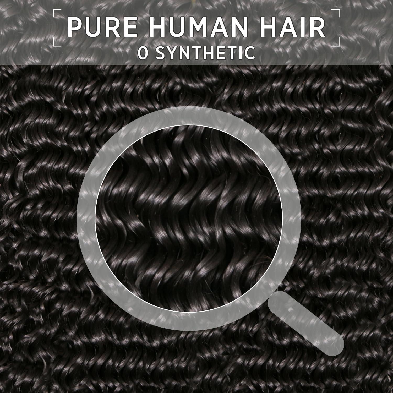 EMOL Kinky Curly Human Hair Bundles Thick Curly Weave Bundles Virgin Hair Bundles Full Head Hair Natural Black Color Hair Bundles Can Be Dyed 3 Bundles Total 300g 18 18 18 Inch