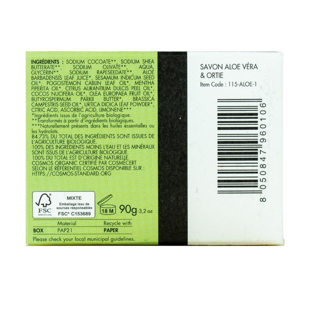 CRIN DE FLEUR CRIN DE FLEUR - Aloe Vera & Nettle Soap Bar - French Artisan Soap Handcrafted in South France, Cold Process, 3.2 oz