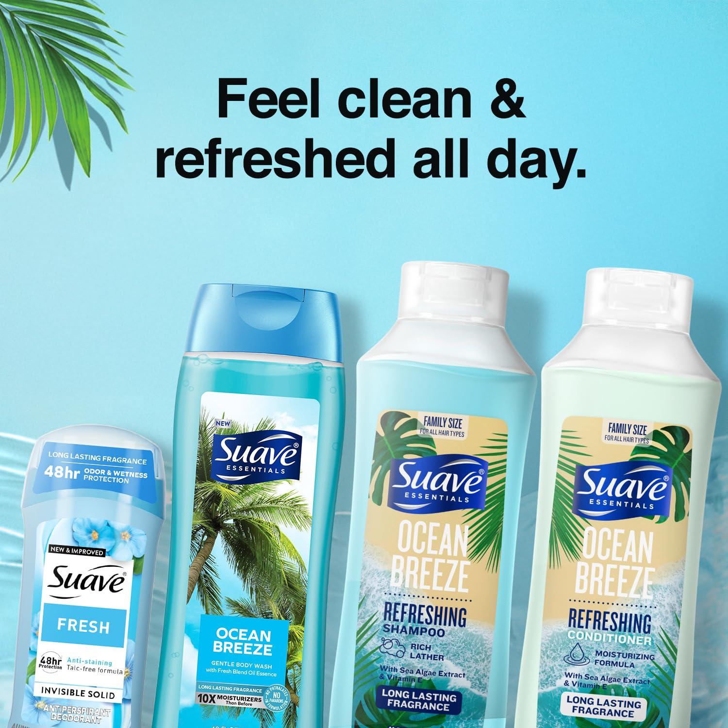 Suave Suave Body Wash 2-Pack, Shampoo & Conditioner, Ocean Breeze + Fresh Antiperspirant Deodorant for Women (5 Piece Set)