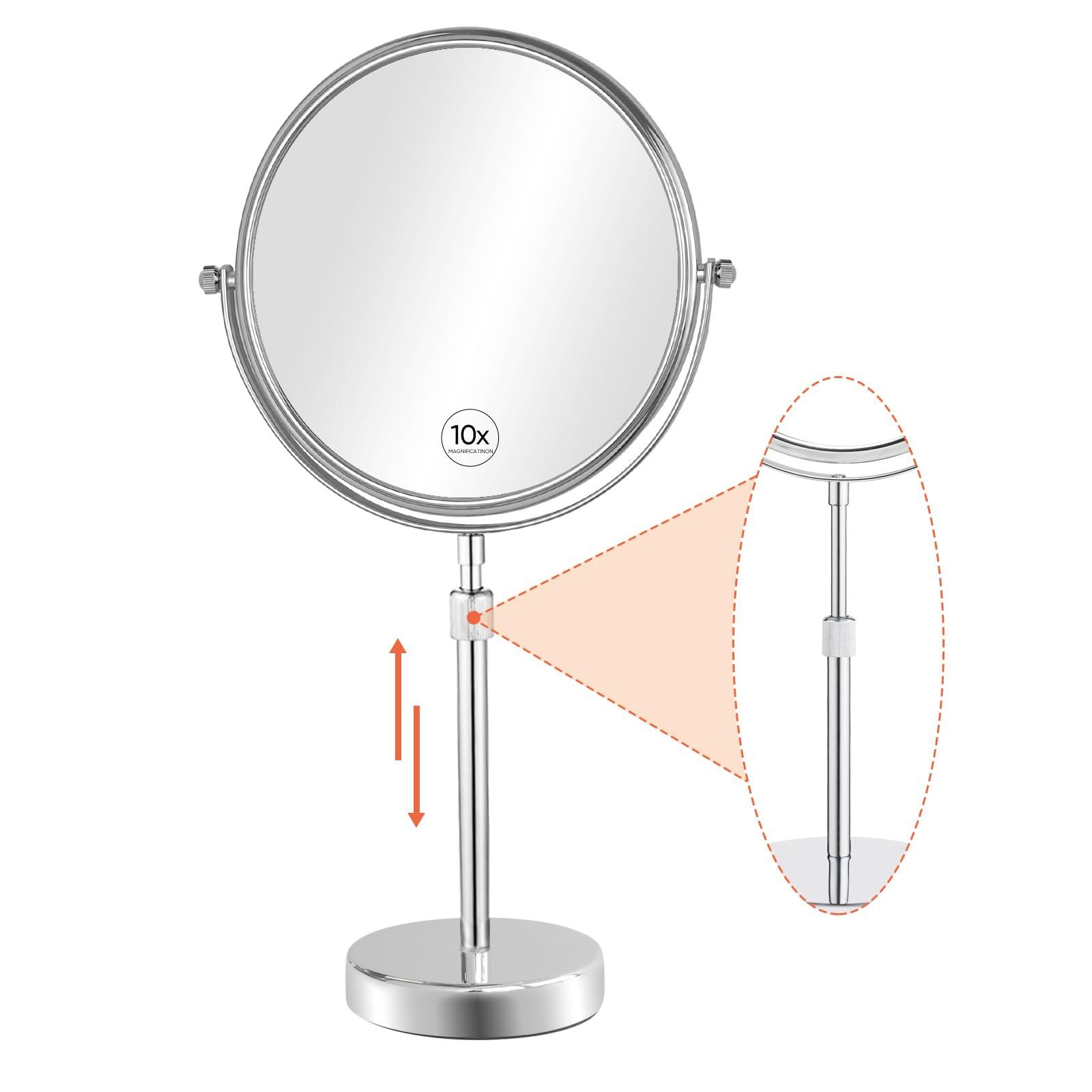 Nicesail Nicesail 19 Inch Tall Makeup Mirror with 10X Magnification, Make up Mirror 8 Inch Double-Sided, Table Mirror with Pedestal for Shaving, Standing Mirror Height Adjustable Chrome Finish (8 Inch, 10X)