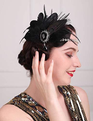 Aimimier Aimimier 1920s Flapper Feather Hair Clip with Crystal Head Chain Roaring 20s Headpiece Costume Masquerade Gatsby Hair Jewelry for Women and Girls (Style 2)