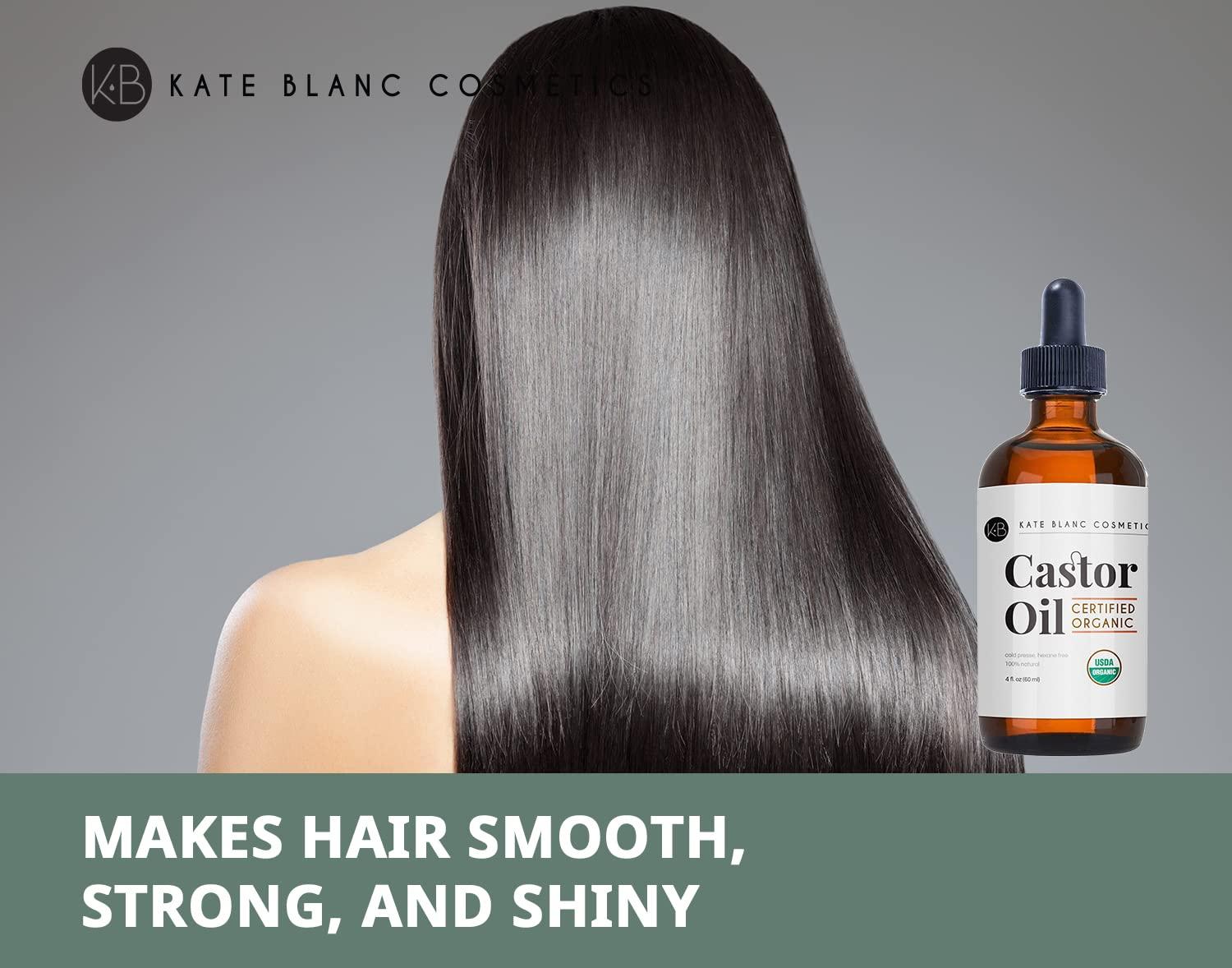 Kate Blanc Cosmetics Kate Blanc Cosmetics Organic Castor Oil (4oz). 100% Pure, Cold Pressed, Hexane Free in a Glass Bottle. Stimulate Growth for Eyelashes, Eyebrows, Hair. Skin Moisturizer & Oil Cleanse with Starter Kit