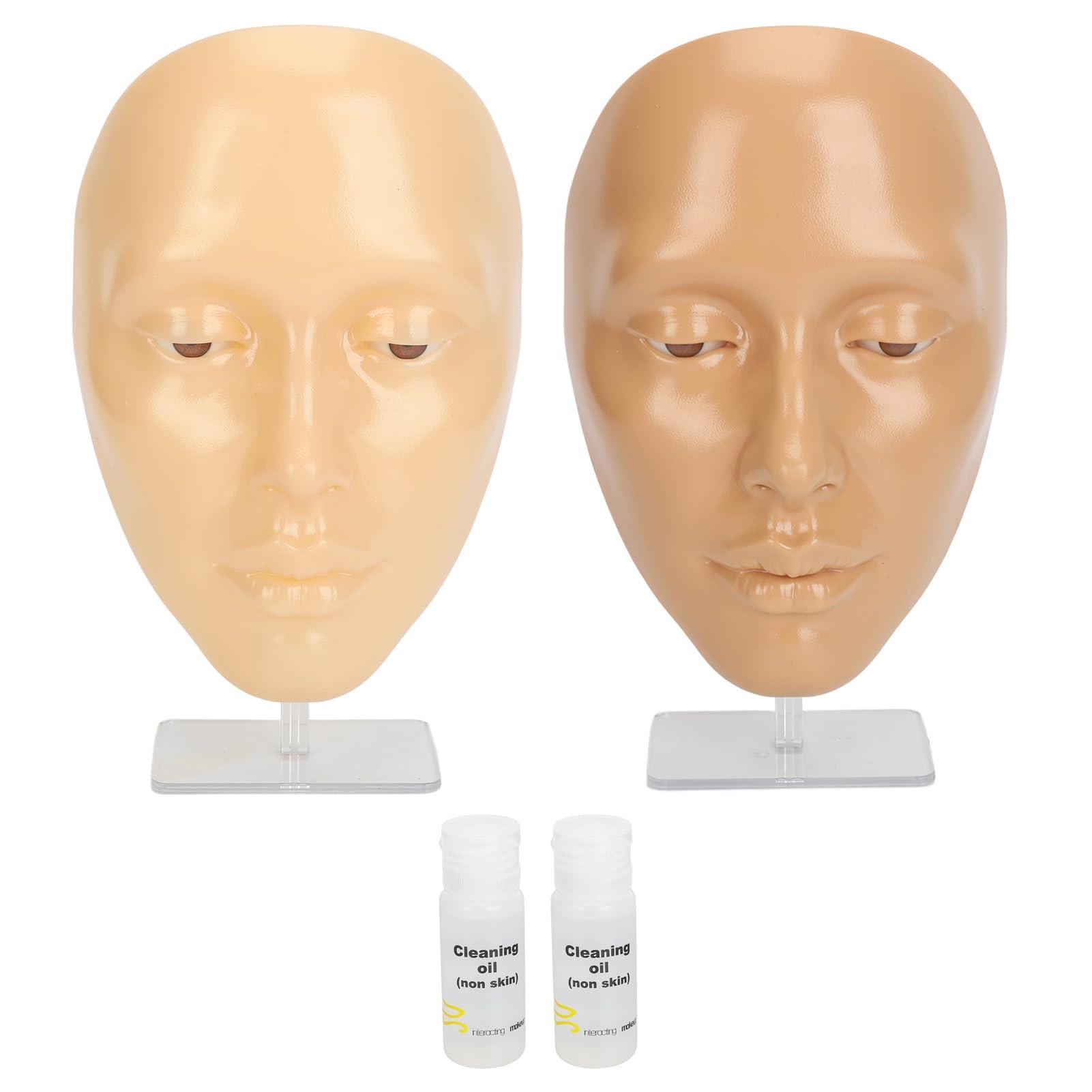 Generic Generic 2 Set Makeup Practice Face 5D Silicone Full Face Makeup Mannequin Face with Stand for Emerging Makeup Artist (Yellow Wheat Face)