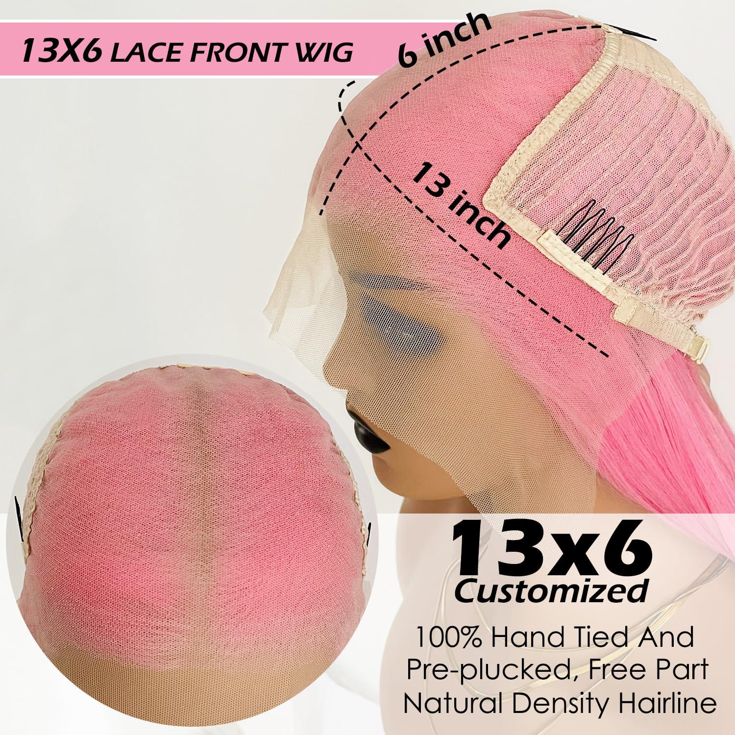 QMSSR QMSSR 13x6 Pink Synthetic Lace Front Wigs Pre Plucked Long Straight Hair Pastel Pink Lace Front Wigs for Fashion Women Heat Resistant Soft Hair Natural Hairline