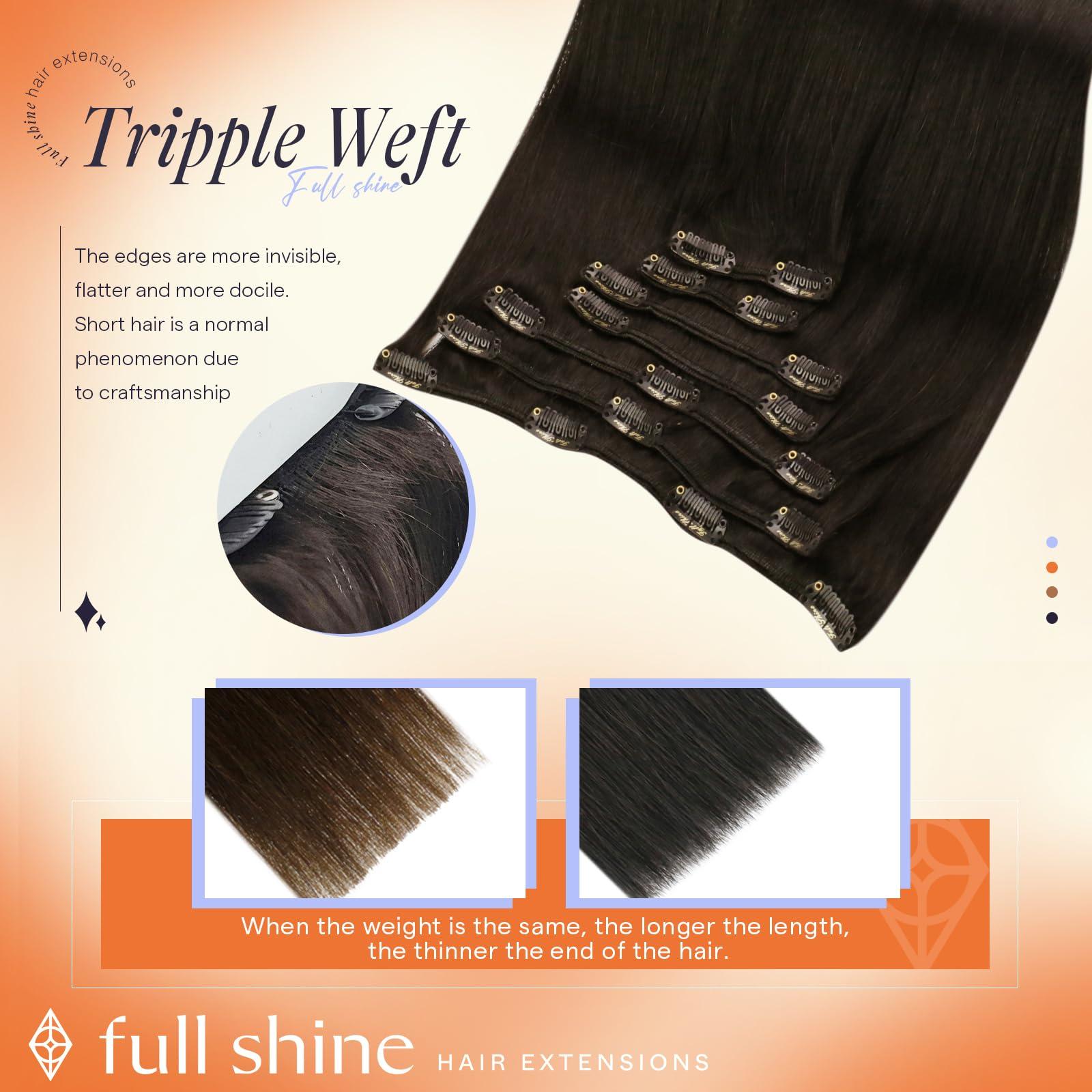 Full Shine Full Shine Clip in Hair Extensions Dark Brown 22 Inch Thick Hair Extensions Real Human Hair Straight Brown Invisible Remy Hair Extensions Clip in Human Hair Extra Volume 7 Pcs