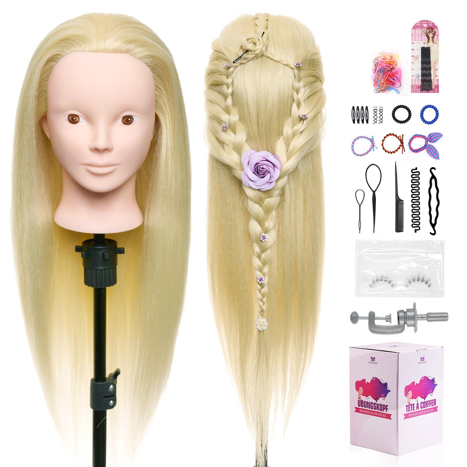 Neverland Beauty & Health Neverland Beauty Mannequin Head with 50% Real Human Hair, 24 Inch Makeup Cosmetology Manikin Practice Head with Hair, Braiding Hairdressing Doll Head for Hair Styling with False Eyelashes