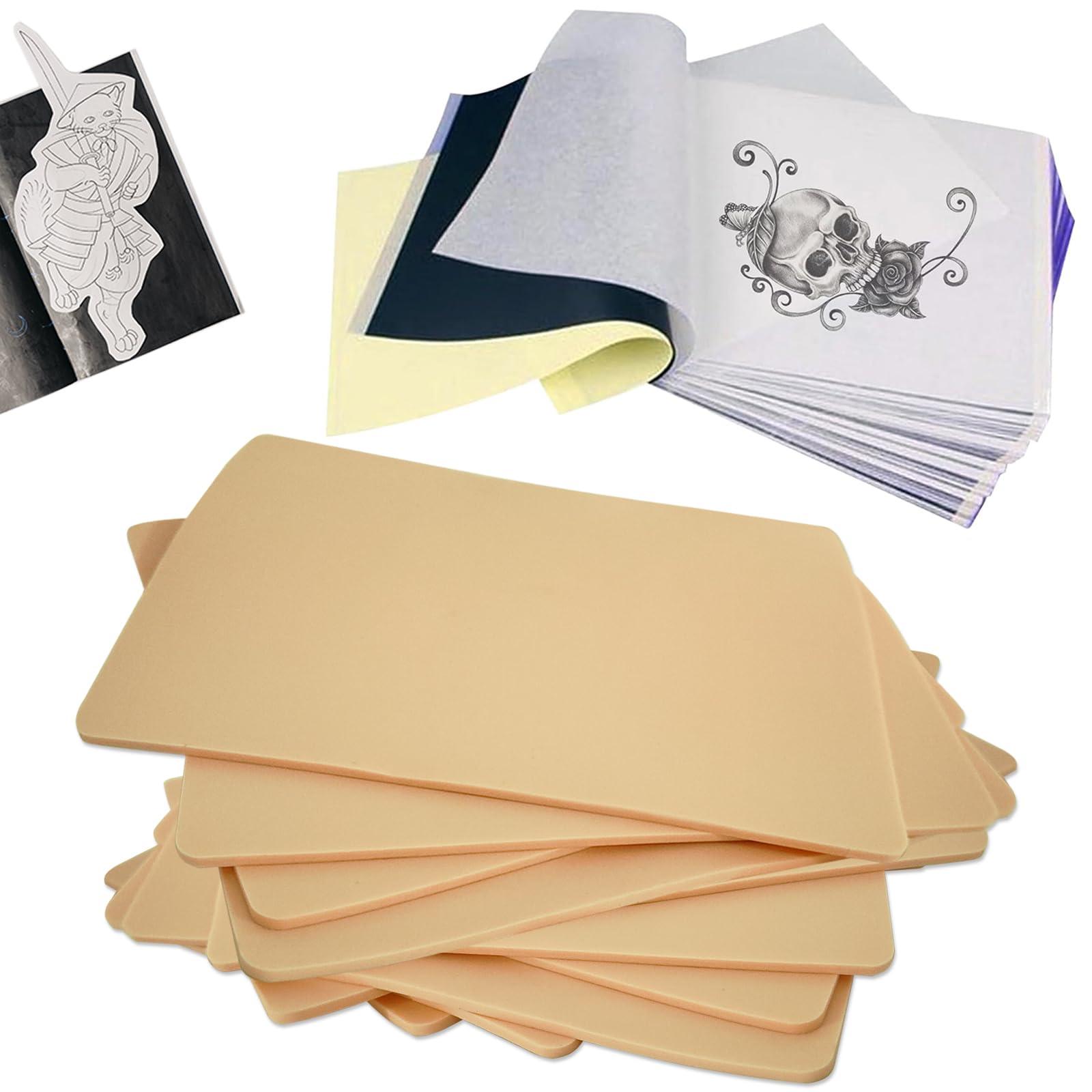 Emalla Emalla 3mm Tattoo Skin with Transfer Paper - 33Pcs Tattoo Stencil Paper and Skin Practice Kit Including 13Pcs Soft Tattoo Fake Skin and 20Pcs Tattoo Transfer Paper for Beginners or Artists Tattoo Kit