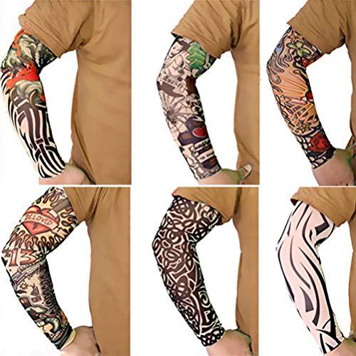 Aroncent Aroncent 12 Pcs Nylon Fake Temporary Tattoo Sleeves Body Art Arm Stockings Slip Accessories Halloween Tattoo Soft for Men Women