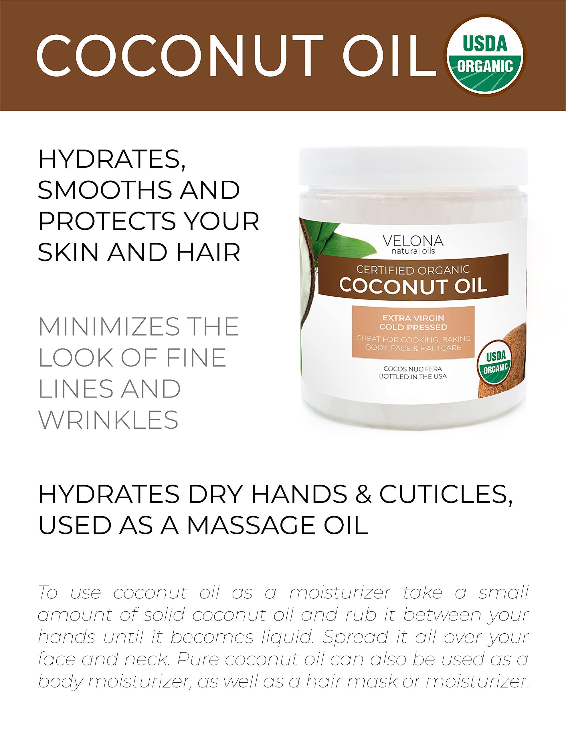 Velona Velona USDA Certified Organic Coconut Oil Extra Virgin - 16 oz | Food and Cosmetic Grade | in jar | Extra Virgin, Cold Pressed