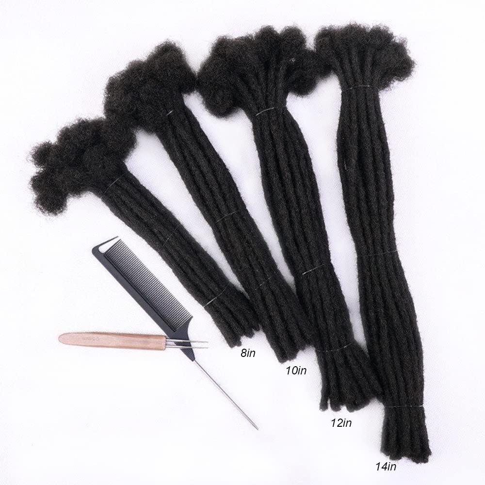 WacanDan WacanDan 100% Human Hair Dreadlock Extensions for Men/Women, 0.4cm Thickness 8 Inch 60 Strands Full Handmade Can be Dyed and Bleached Permanent Loc Extensions Human Hair Natural Black