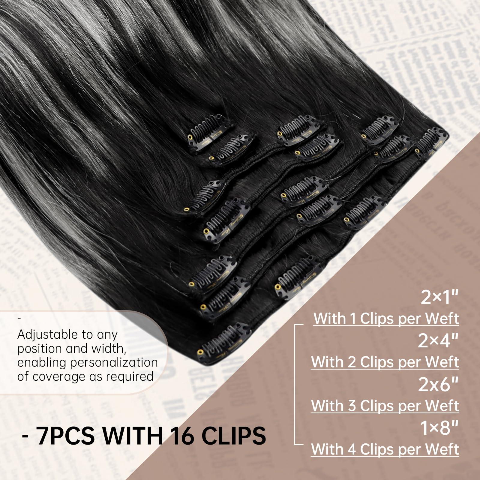 Sunny Hair Sunny Hair Clip in Hair Extensions Straight Human Hair Clip in Extensions Remy Clip in Hair Extensions Real Human Hair Extensions Clip ins Balayage Black Ombre Silver Grey 14inch