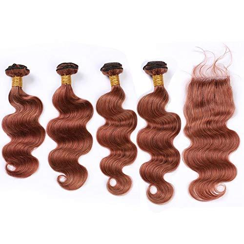 Tony beauty hair Tony Beauty Hair Copper Red Hair Bundles and Closure Body Wave Virgin Hair Weaves Dark Auburn Brazilian Human Hair 4 Bundles with Lace Closure 4x4" Pure 33 Reddish Brown (22 24 26 28 with 22)