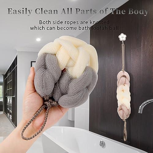 BCKENEY BCKENEY Bath Loofah Sponge Back Scrubber Soft Mesh Body Wash Long Lofa Exfoliator Shower Puffs for Women & Men Bath Accessories Cleaning Tool (2Pack 50G Cameo Brown + Grey)