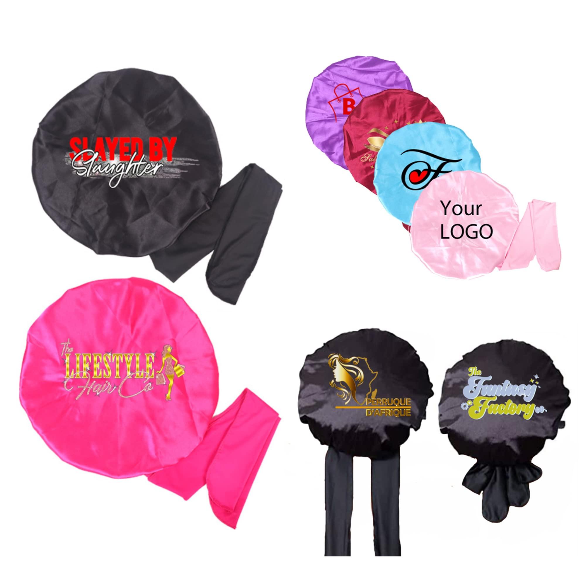 Boyiexin Custom Logo Satin Bonnet Hair Care Bonnet for Sleeping, 20 PCS Silk Bonnet Hair Wrap Cap with Ribbon Tie Band for Women (Light Pink)