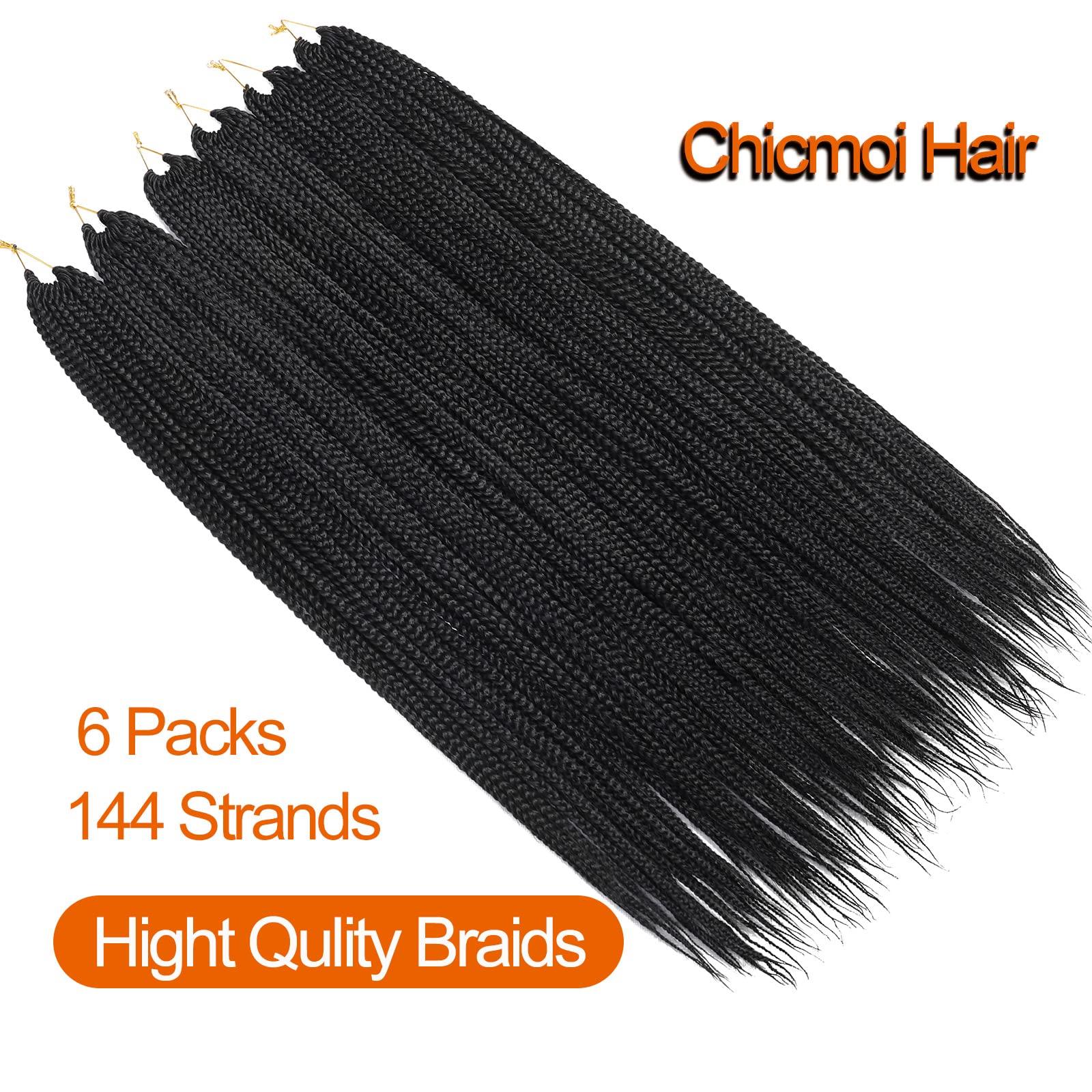 Chicmoi 36 Inch Long Box Braid Crochet Hair 144 Strands Thin Crochet Box Braids Pre Looped Box Braids Crochet Braids black Box Braid Crochet Hair for Black Women (36 inch box braids 6 packs, 1B)