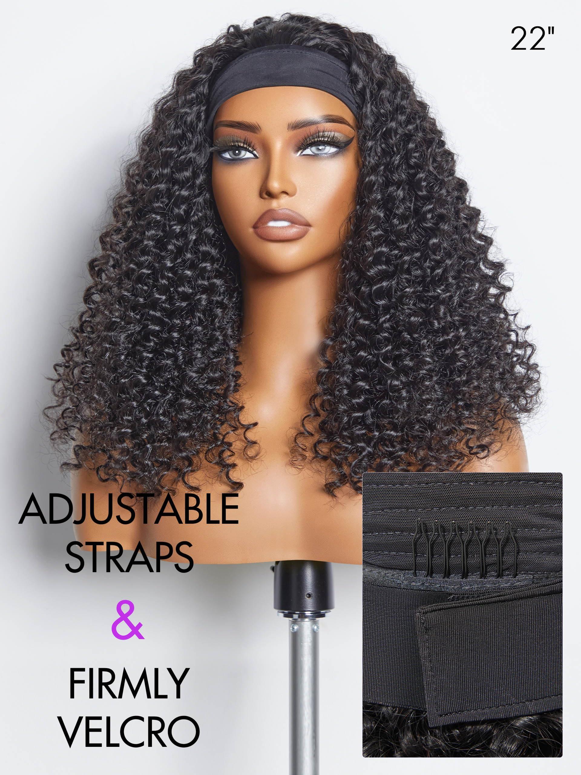 LUVME HAIR LUVME HAIR Deep Wave Headband Wig Human Hair Throw On & Go No Lace Glueless Human Hair Wigs with Adjustable Headband Beginners Friendly (22 Inch & Natural Black)