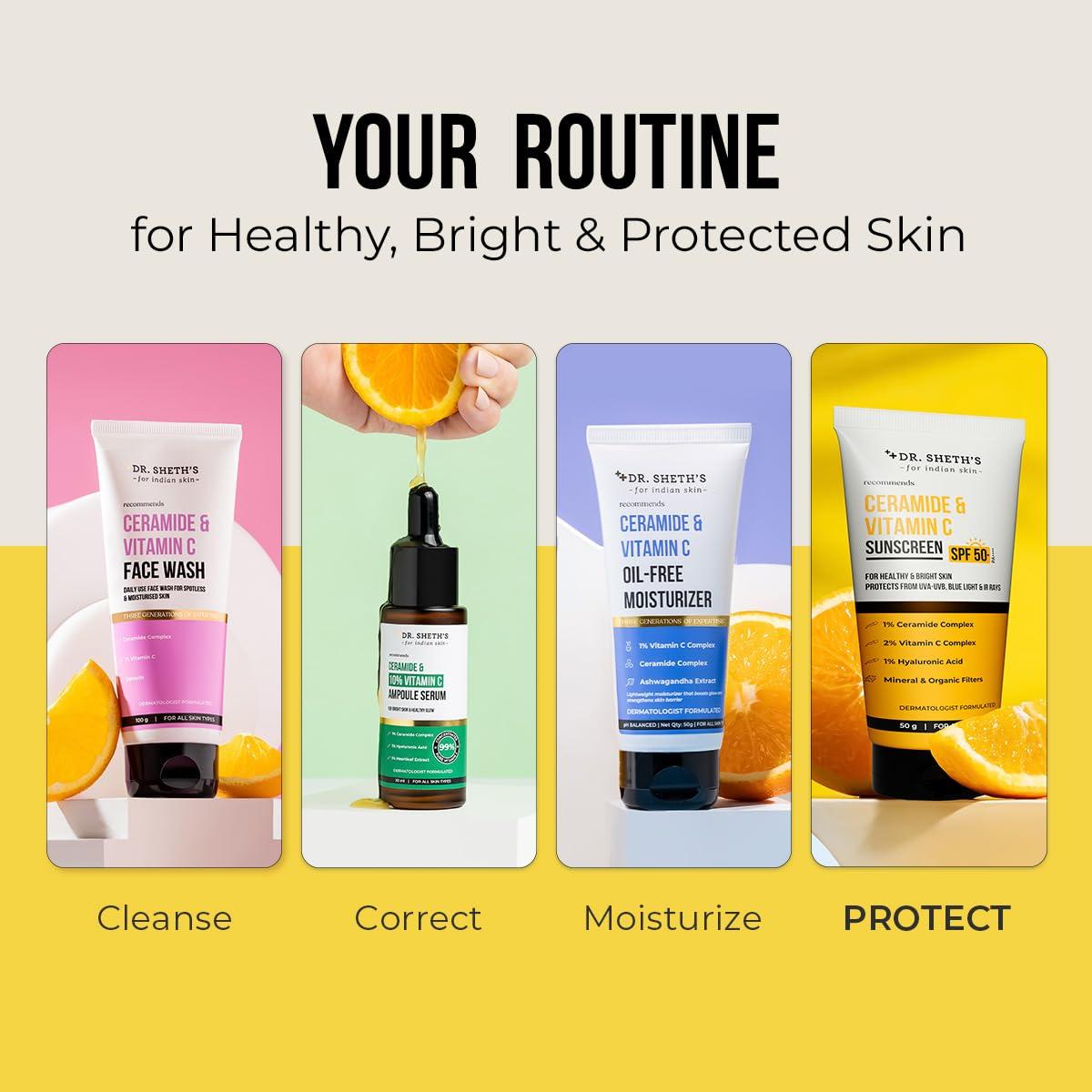 Dr. Sheth\'s Dr. Sheth\'s Ceramide & Vitamin C Sunscreen SPF 50+ PA+++ | One Step Routine for Summer | For Women & Men | UVA UVB Sun Protection | 1.76 Oz / 50g