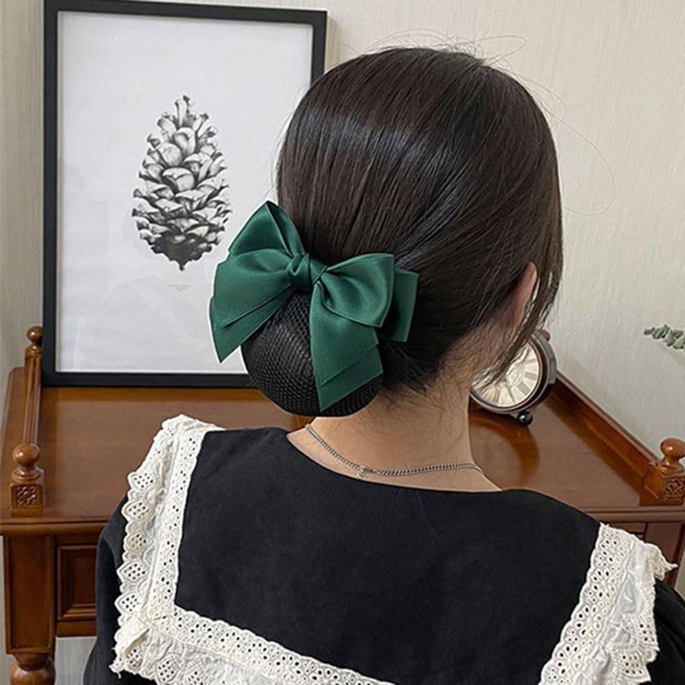 Pxiryanlow Green Professional Hair Bun Cover Net Snood Hairnet Bowknot Lace Barrette Hair Clip Hair Accessories For Womens Nurse Stewardess Clips and Barrettes
