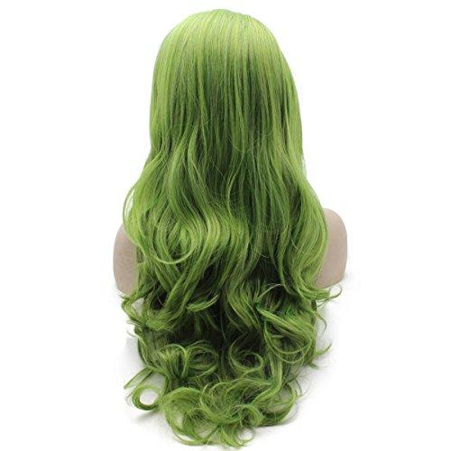 MX angel MX angel Long Wavy Hand Tied Swiss Lace Front Green Wig Synthetic