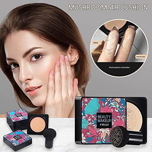 YULANKJ Mushroomhead Air Cushion CC Cream - Flaw'less Foundation Waterproof Makeup High Coverage Liquid BB Light to Medium Concealer Moisturizing for Dry Skin (Natural)