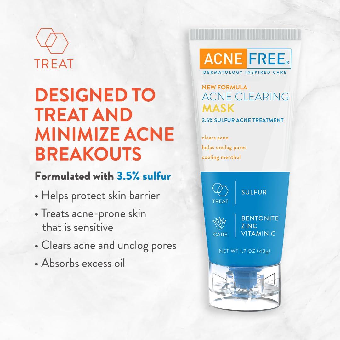 AcneFree AcneFree Acne Clearing Mask, 3.5% Sulfur Acne Treatment, Absorbs Excess Oil and Unclogs Pores with Vitamin C, Bentonite, and Zinc, 1.7 Ounce