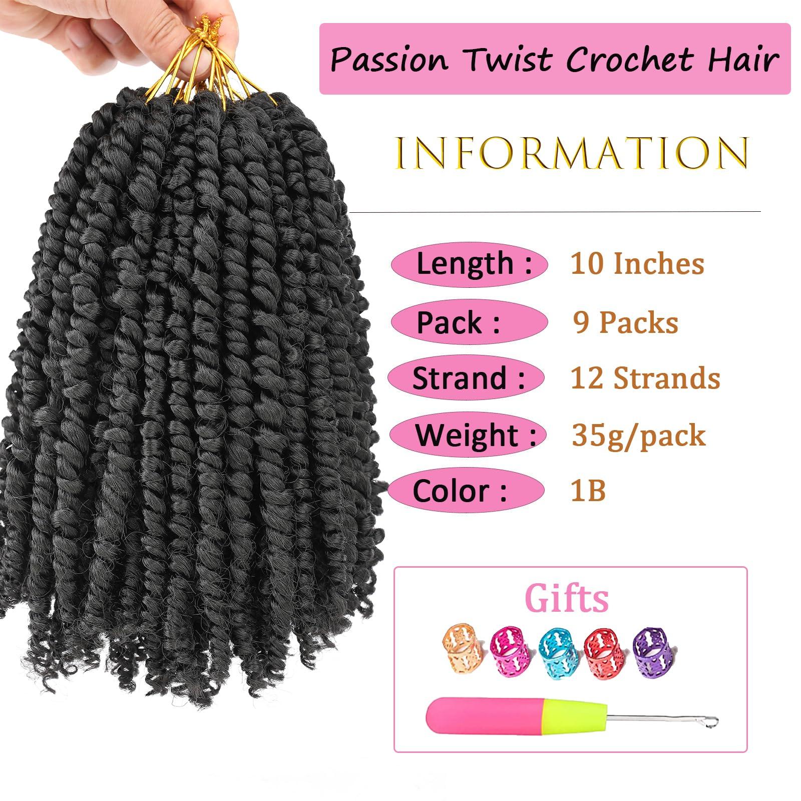 Zoewan Passion Twist Hair 10 Inch 9 Packs Passion Twist Crochet Hair for Black Women Pre Looped Short Passion Twist Hair Pre-twisted Bohemian Passion Twists Braiding Hair for Kids and Girls (10 Inch,1B)