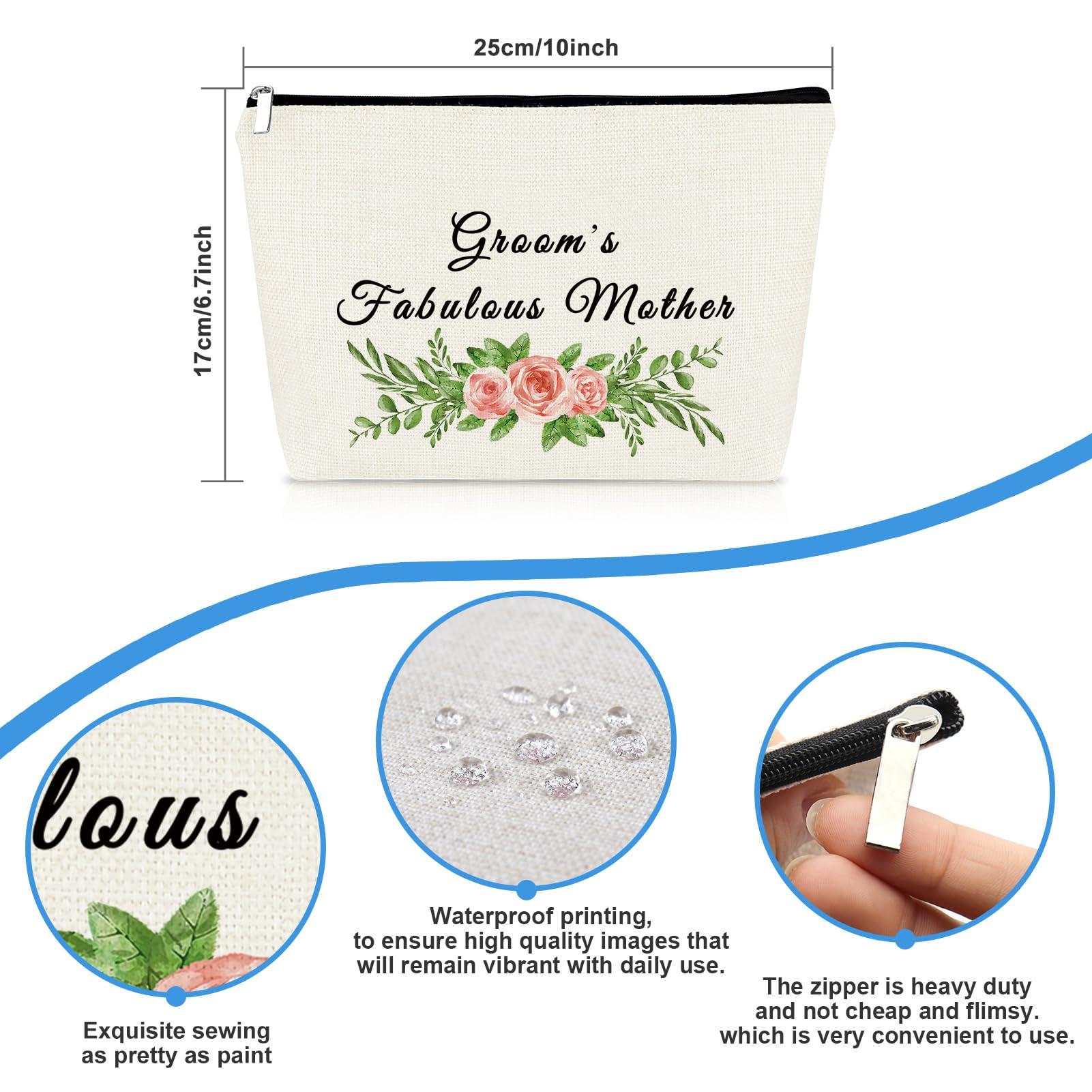 Mikela Mother of the Groom Gift Makeup Bag Bridal Shower Gifts Cosmetic Bag Wedding Engagement Gifts for Mom Mother of the Groom Appreciation Gift from Bride Makeup Pouch Travel Toiletry Bags