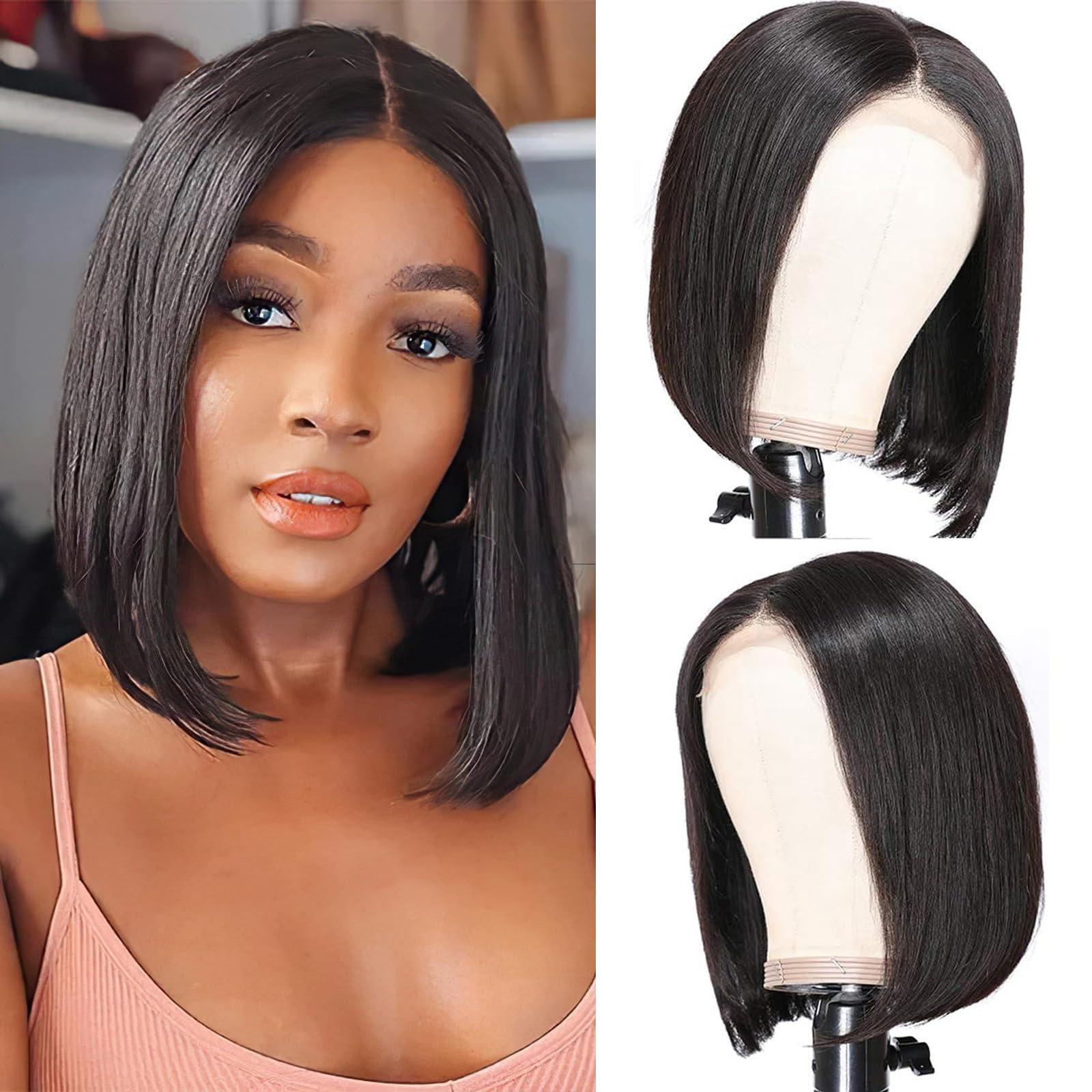 Tinashe Tinashe Wear and Go Glueless Bob Wigs Human Hair 5x6 HD Lace Closure Wigs Pre Plucked Bob Straight Lace Front Wigs Human Hair Short Bob Wigs for Black Women (Black Straight Bob Wig, 10inch)