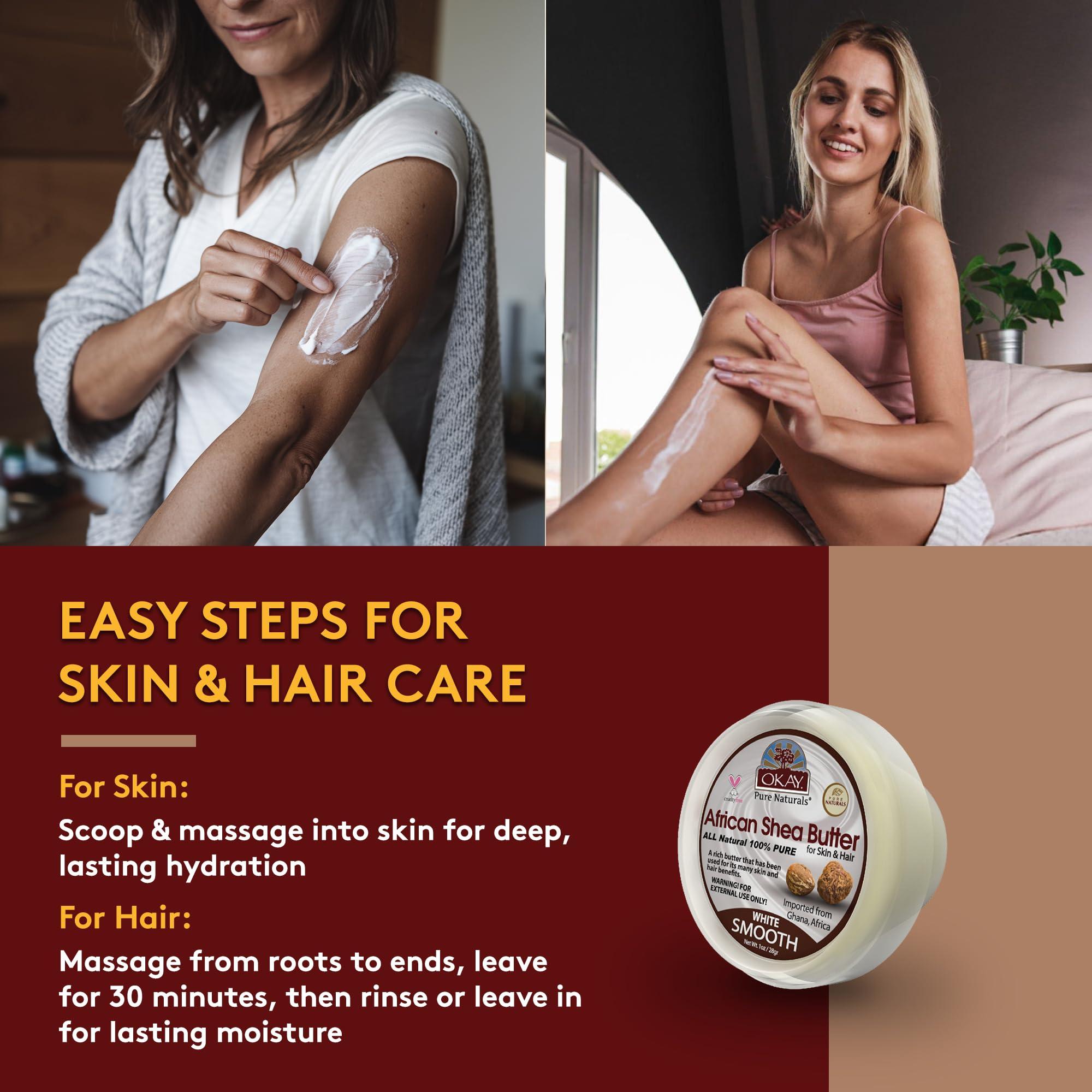 Okay OKAY Pure Naturals White Shea Butter for Hair and Skin - Raw African Shea Butter for Women and Men, Daily Moisturizer for Face and Body, Helps with Stretch Marks, Soothes Dry Skin - 1 Oz Jar