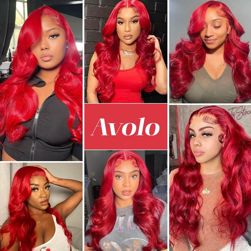 Avolo Red Lace Front Wigs Human Hair 13x4 Red Wig Human Hair Body Wave Lace Front Wigs Human Hair HD Red Colored Wigs Human Hair 180% Density Red Frontal Wig Glueless Wigs Human Hair Pre Plucked 26 Inch