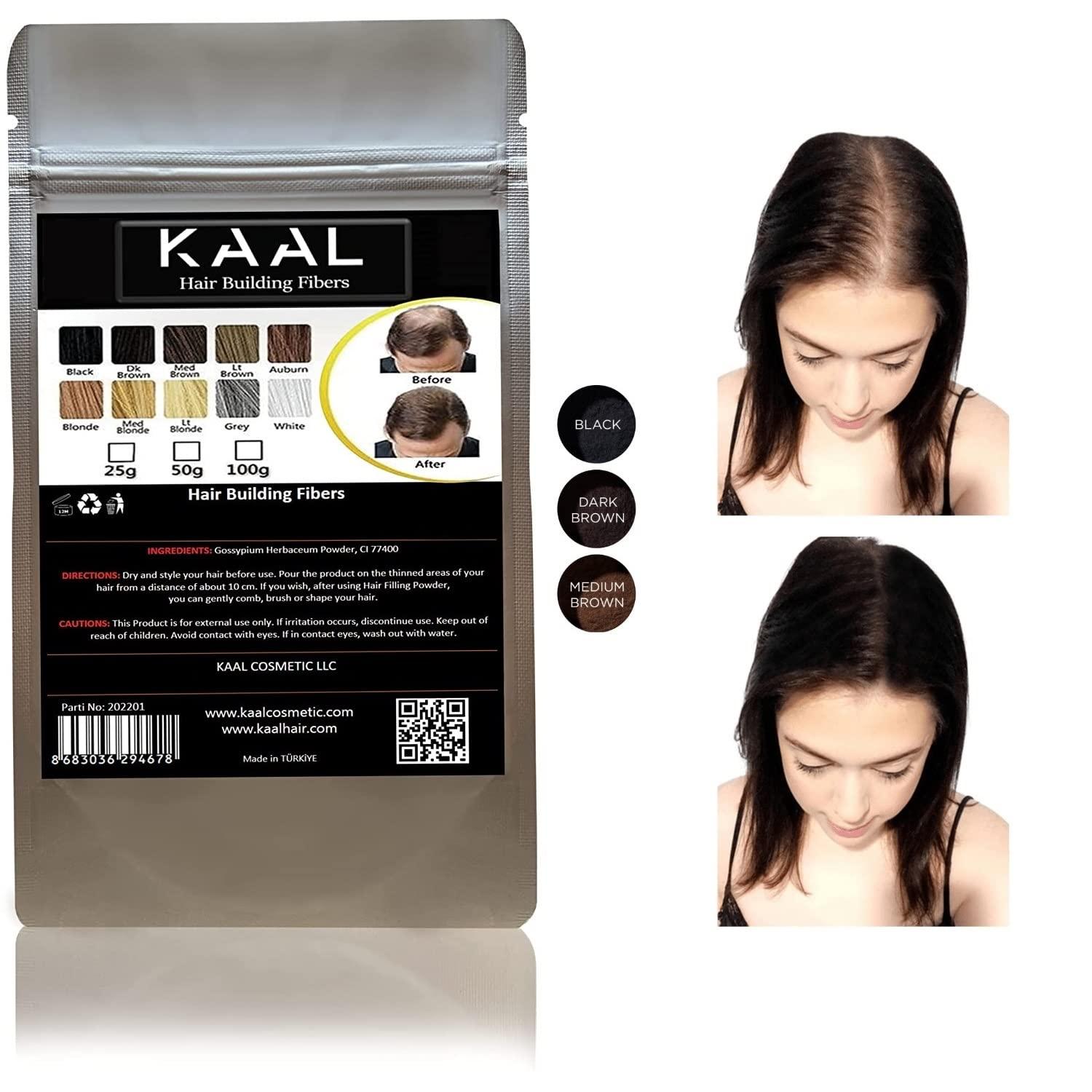 KAAL KAAL Hair Fiber, Hair Fibers for Thinning Hair for Women & Men, (0.97 oz, Dark Brown) Hair Building Fibers + KAAL Hair Fiber Refill Pack | (1.76 oz, Dark Brown) Hair Powder