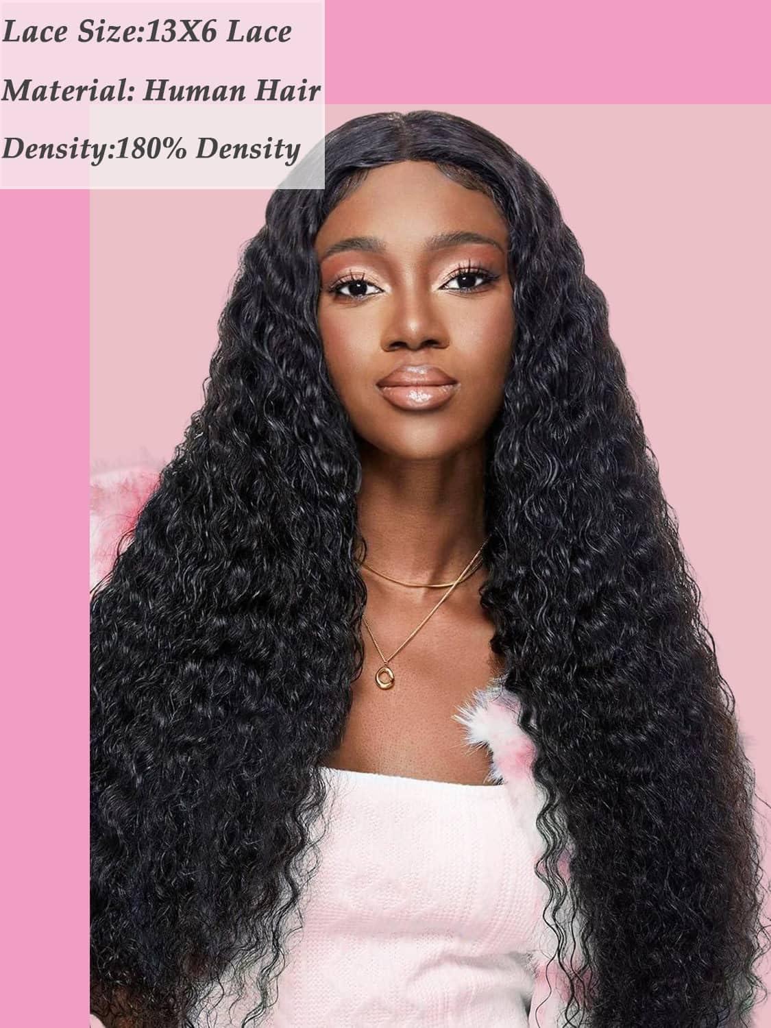 ONETIDE ONETIDE Deep Wave 13x6 Lace Front Wigs Human Hair Brazilian Virgin Hair Lace Frontal Wigs Human Hair 180% Density Pre Plucked with Baby Hair Natural Color 22 Inch
