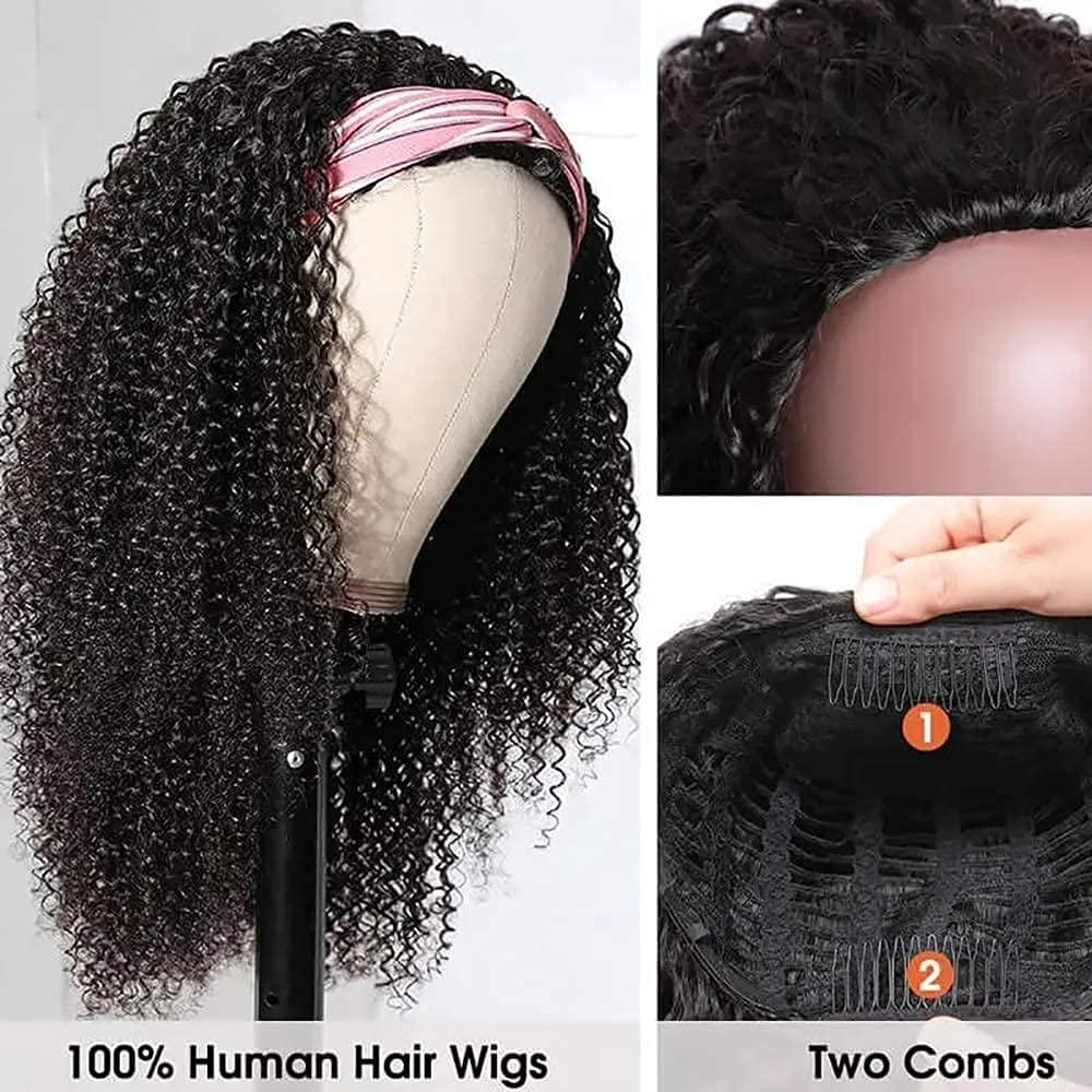 Nadula Nadula Hair Afro Kinky Curly Half Wigs Human Hair for African American Women, 100% Virgin Human Hair Headband Curly 3/4 Half Wigs Glueless Put and Go Beginner and Friendly 150% Density 14 Inch