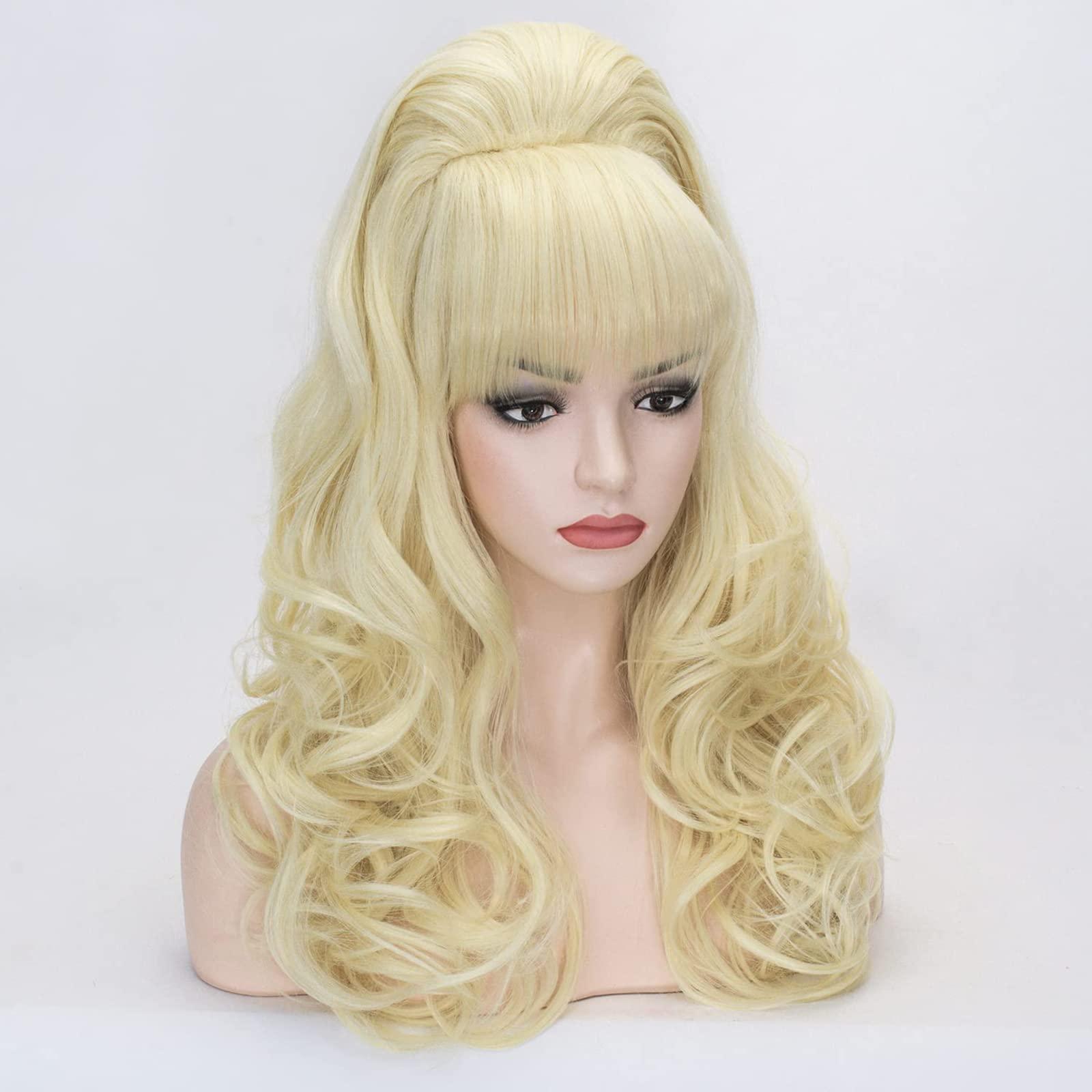 PROBEAUTY Probeauty Long Wave Blonde Bouffant Beehive Wigs Big Curly Wavy Retro Wigs for Women 70s 80s Costume 23 Inch