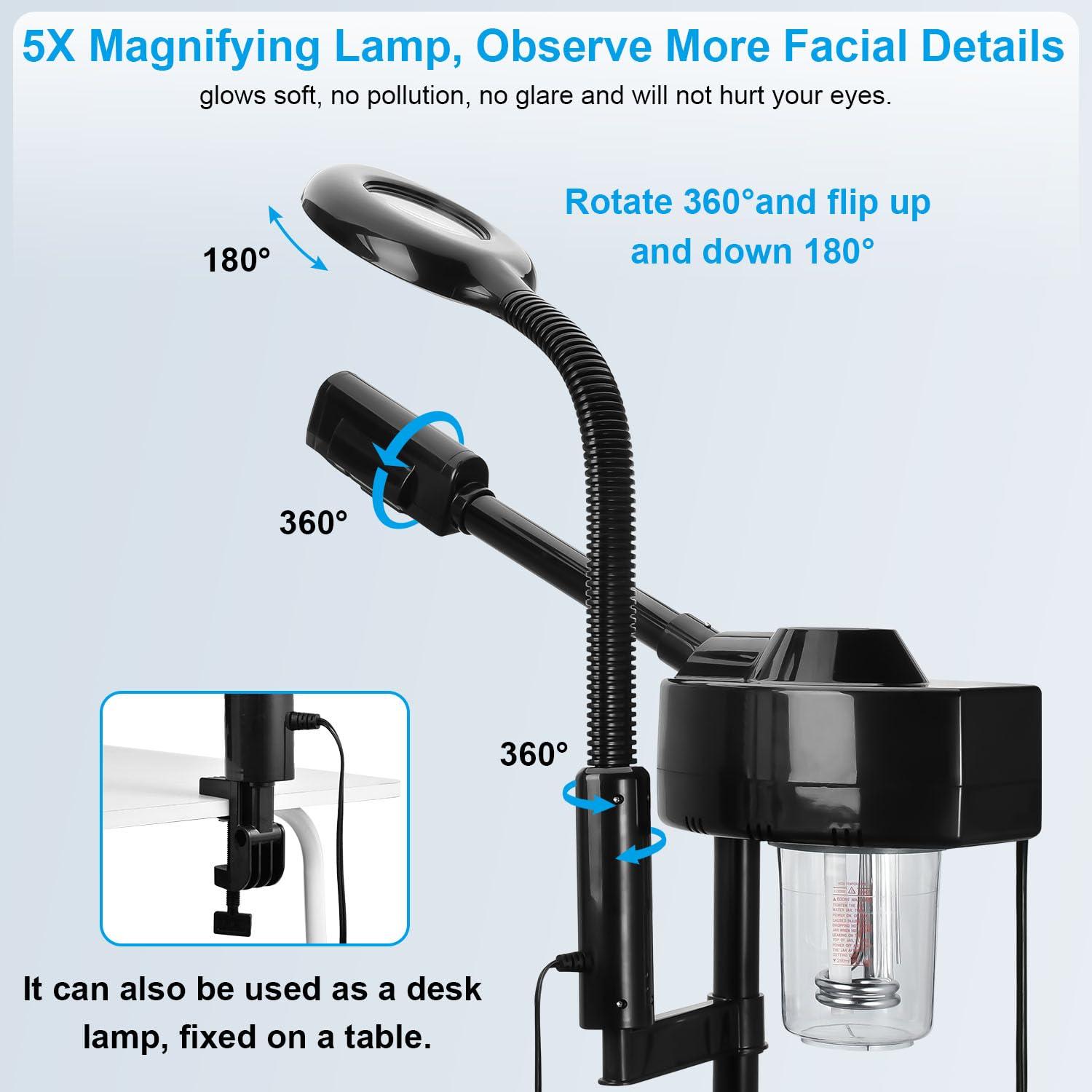 FLOLXNB FLOLXNB 2 in 1 Facial Steamer Professional Ionic Face Steamer with 5X Magnifying Lamp&Adjustable Hot Mist Nozzle, Esthetician Facial Steamer Salon Spa Beauty Skin Care Equipment